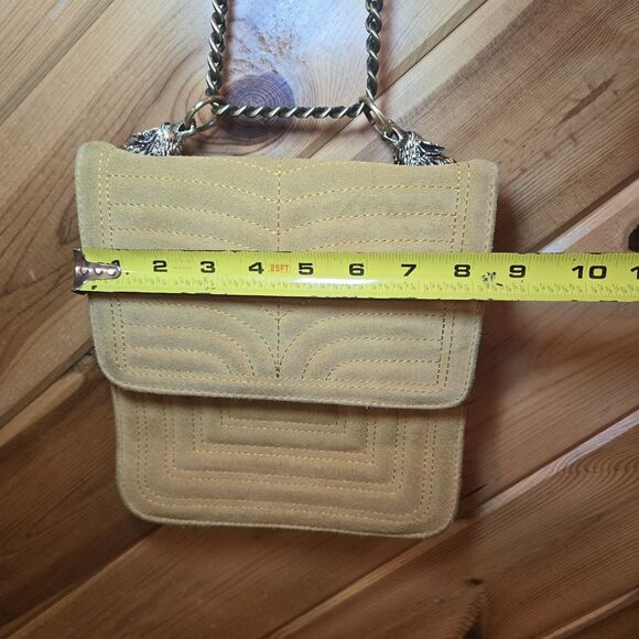 Zara Women Suede Yellow Shoulder Bag Wolf Detail Small - Picture 10 of 12